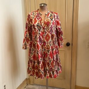 MONOPOLI/LARGO GARIBALDI Beach Resort Boho Ikat Bell 3/4 SLV Tiered Dress SZ M/L